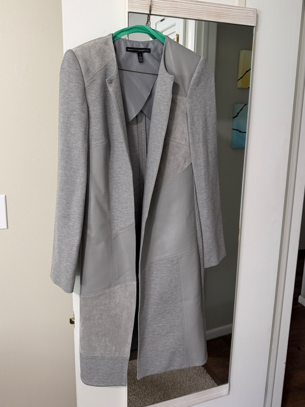 White House Black Market Light Gray Mixed-Material Long Trench Coat